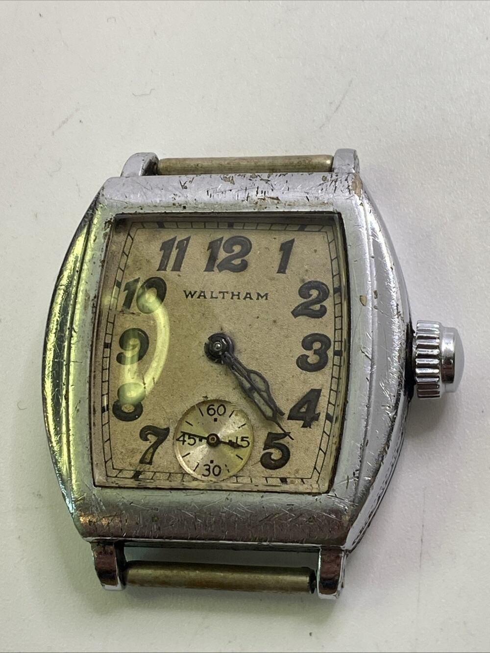 Vintage Waltham 1930s Mens Art Deco Watch For Parts Repair Winds